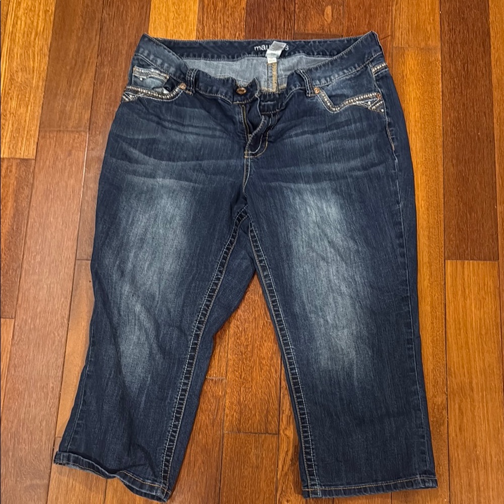 Maurices Blue Ankle Cropped Jeans with Distressed Details